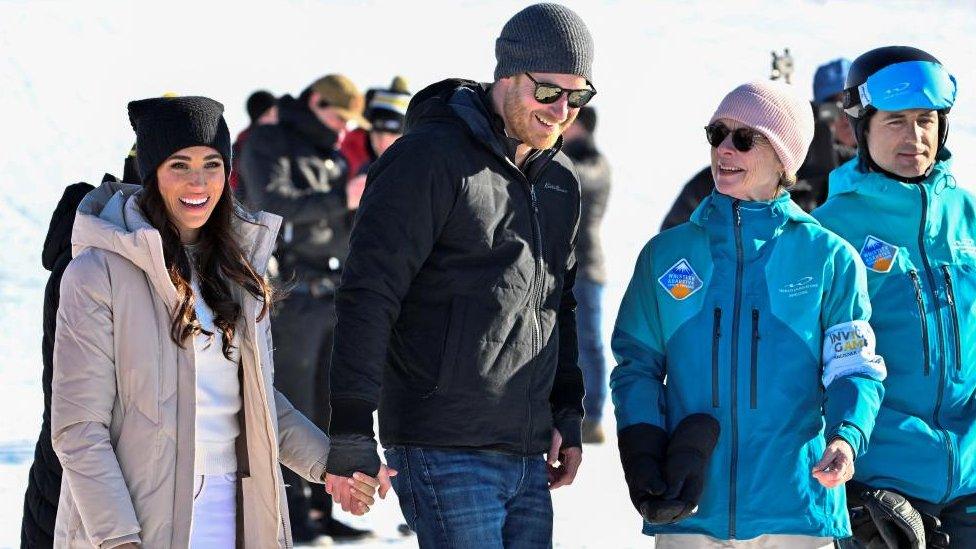 Prince Harry, Duke of Sussex and his wife Meghan, Duchess of Sussex, visit the training camp for the Invictus Games Vancouver Whistler 2025, in Whistler, British Columbia, Canada February 14, 2024