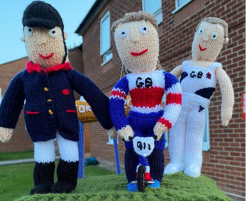 Knitted Ben Maher, Beth Shriever and Max Whitlock