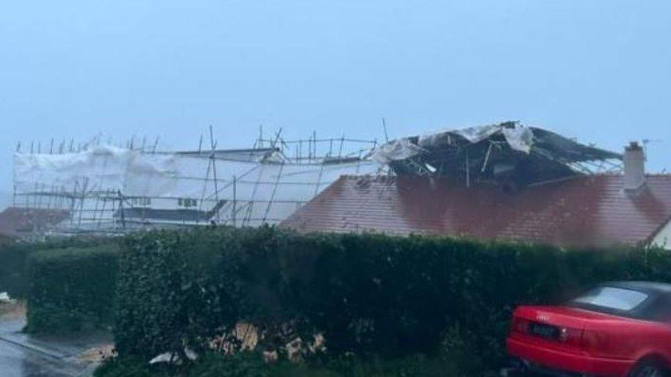 Scaffolding was blown down from a roof in St Saviour