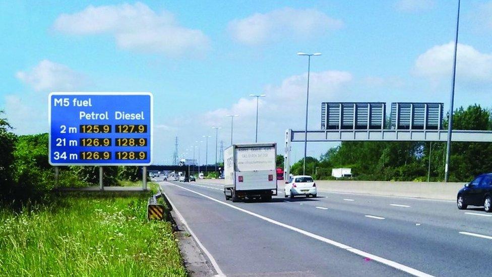 Artist impression of M5 fuel signs