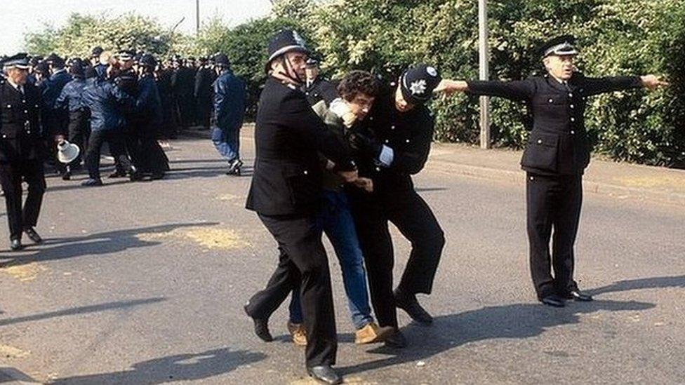 A miner arrested by police at Orgreave