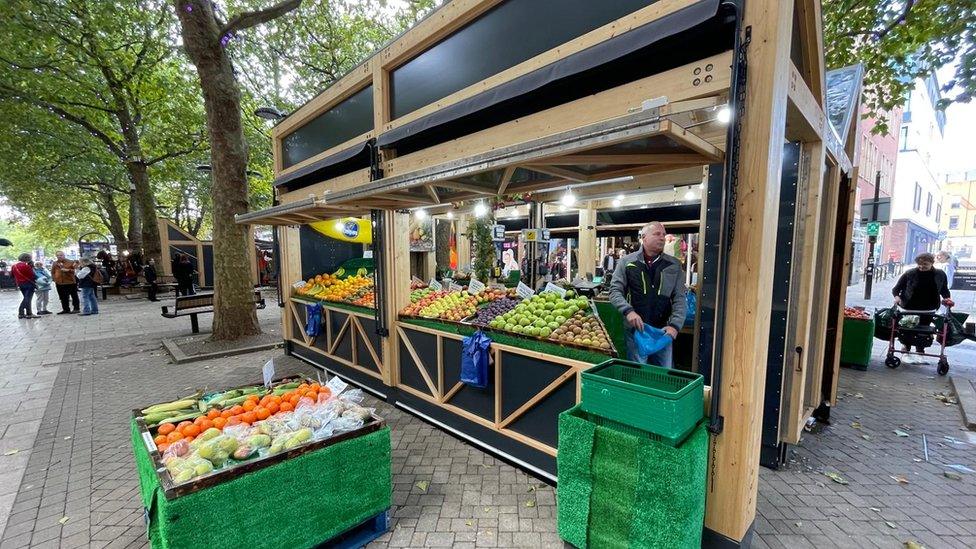 A market trader at the newly moved Peterborough market