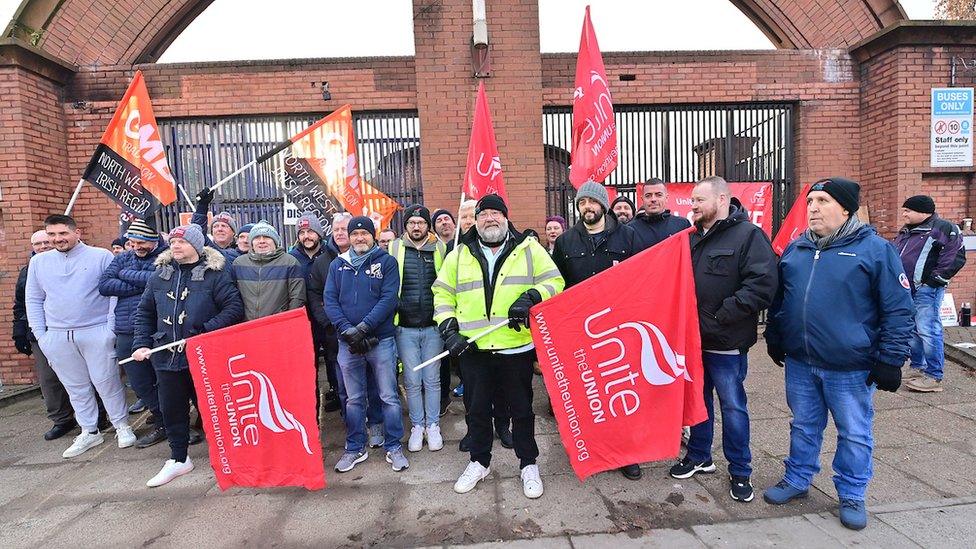 Translink staff on the picket line at Belfast's Europa Bus Station last week