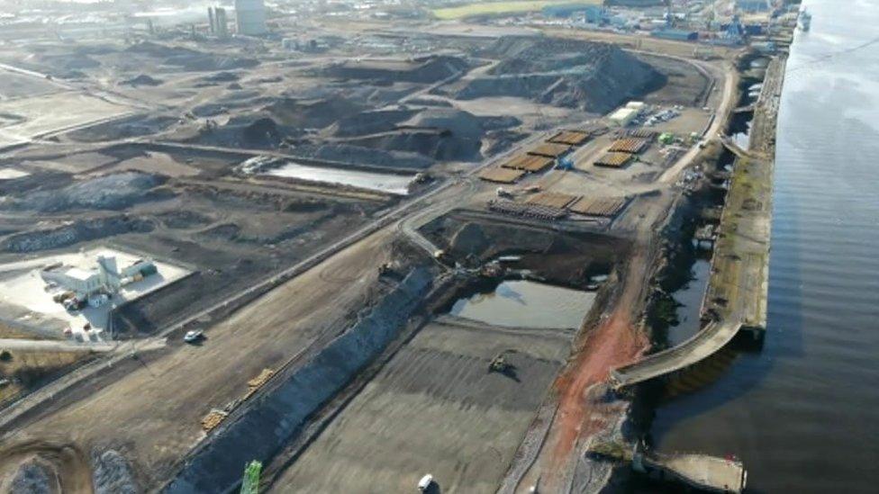 Aerial of former steelworks site