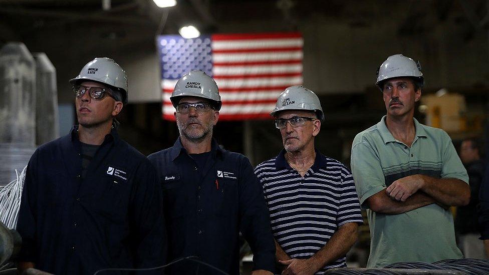 Pennsylvania steel workers at Clinton rally