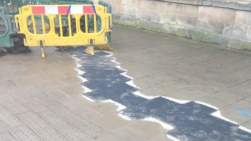 Pavement work in Ashbourne town centre, Derbyshire