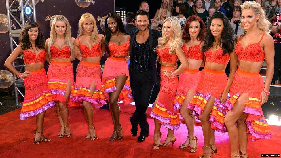Peter Andre with Janette Manrara, Ola Jordan, Aliona Vilani, Otlile Mabuse, Kristina Rihanoff, Joanne Clifton, Karen Clifton and Natalie Lowe