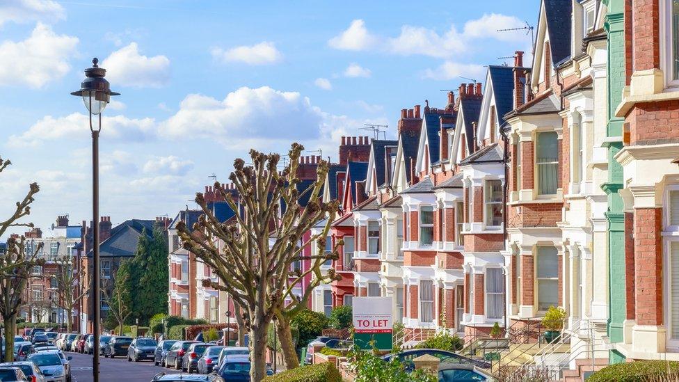 Row of typical English terraced houses