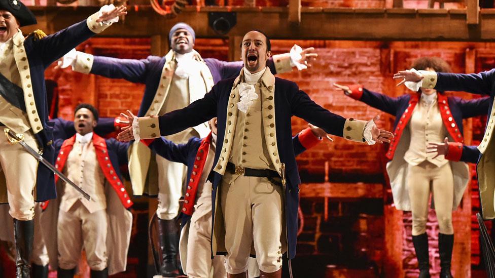 Lin-Manuel Miranda with other Hamilton cast members