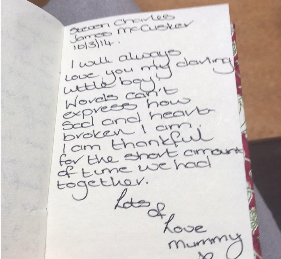 Card written by Laura to her son