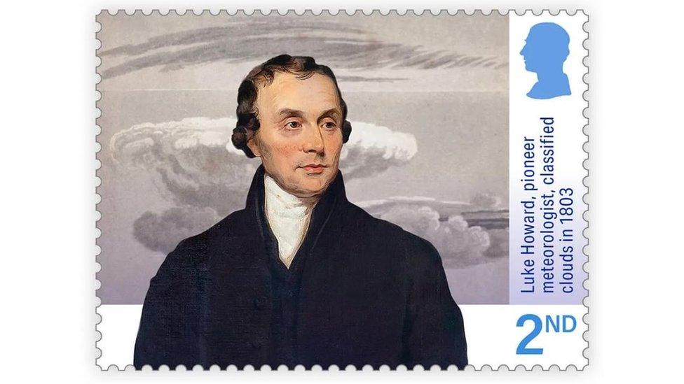 Stamp showing meteorologist Luke Howard, who classified clouds in 1803.