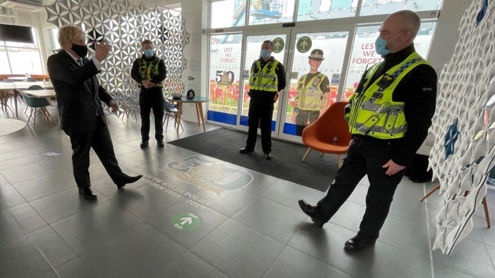 Boris Johnson at South Wales Police headquarters