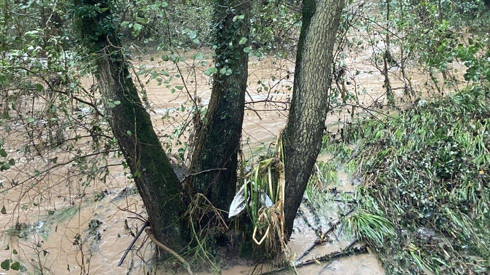 Fast-flowing water near Cleobury Mortimer