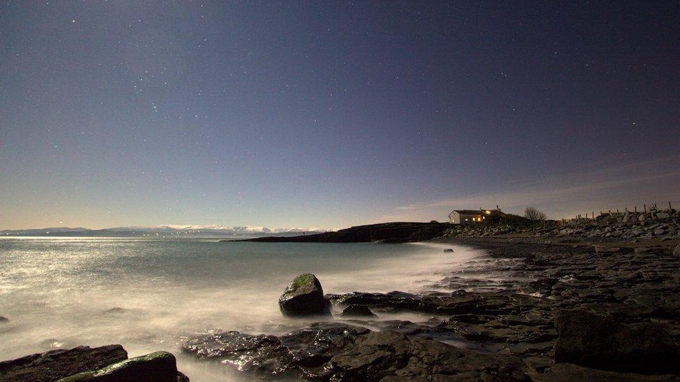 Moonlight and stars over Moelfre, Anglesey