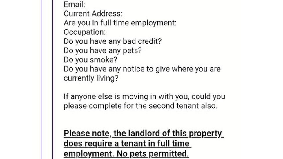 email to a prospective tenant saying the landlord must have a tenant in full-time employment