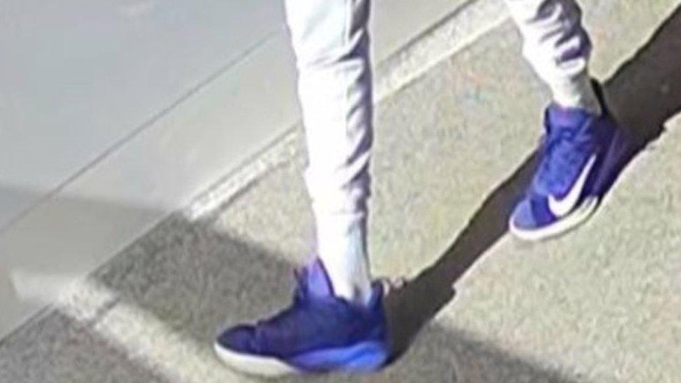 Rashid's distinctive blue trainers