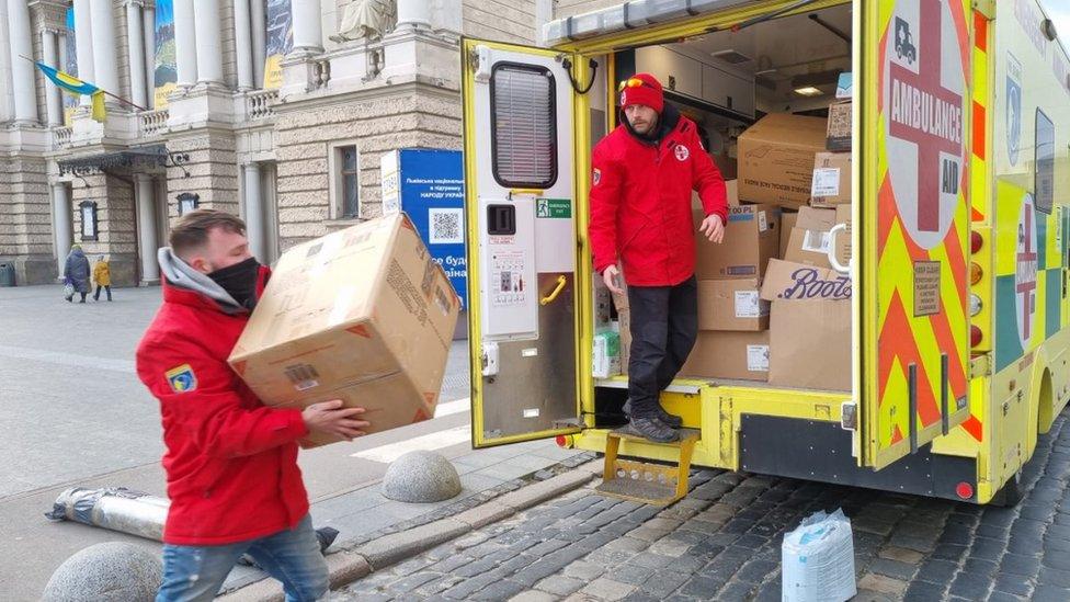 Ambulance being unloaded in Lviv