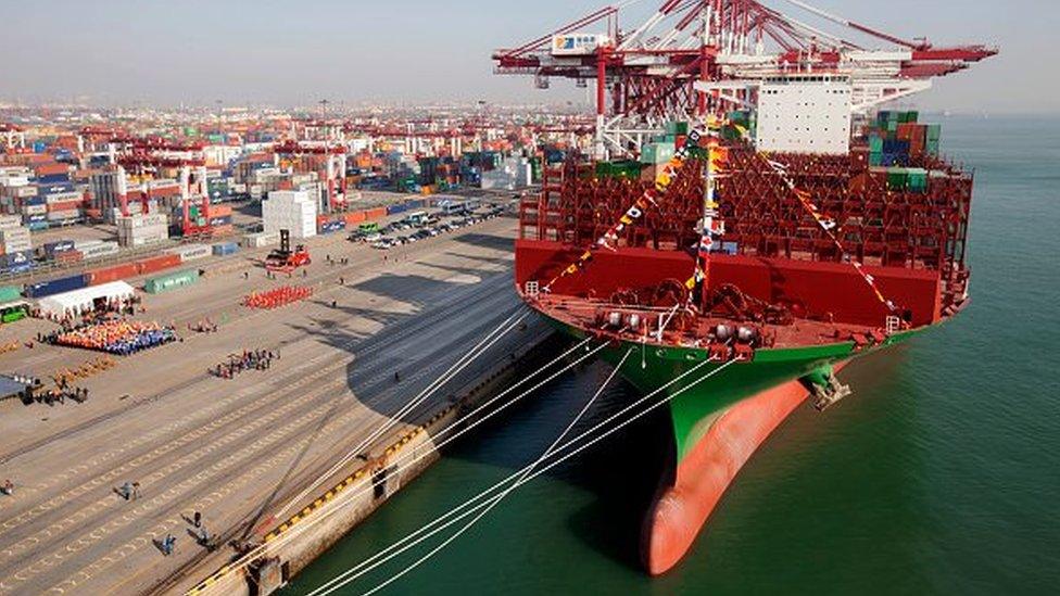 The maiden voyage ceremony of the world largest container ship 'CSCL Globe' is held at Port of Qingdao