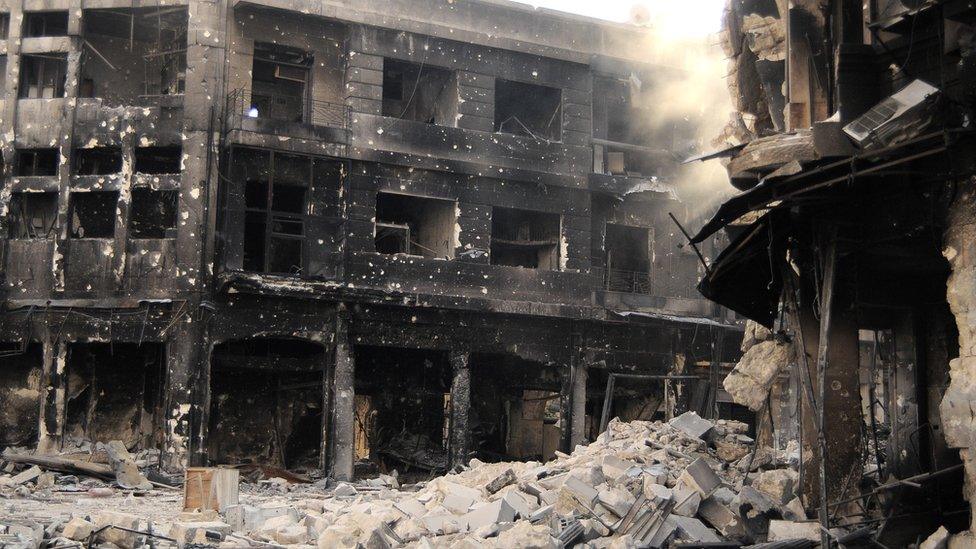 A ruined building in Aleppo, Syria