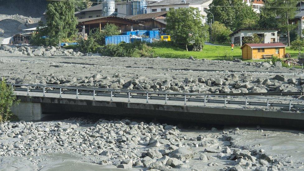 Site of a massive landslide that hit the village of Bondo in Switzerland, 23 August 2017