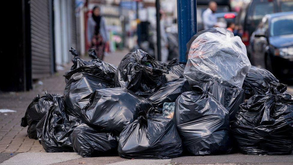 Bin bags piled up in Alum Rock