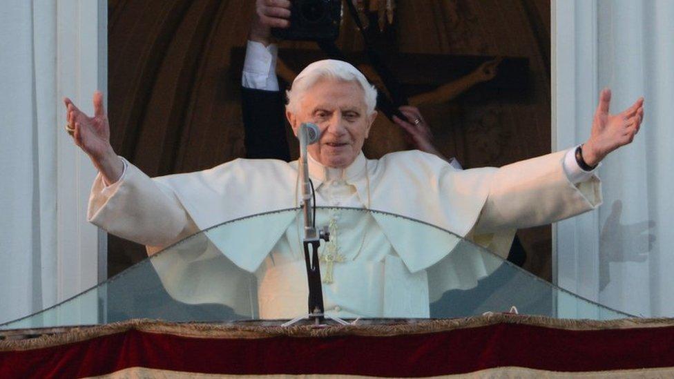 Pope Benedict XVI giving a farewell before retiring due to ill health in February 2013