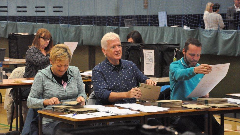 Volunteers involved in the Guernsey Election 2020 count