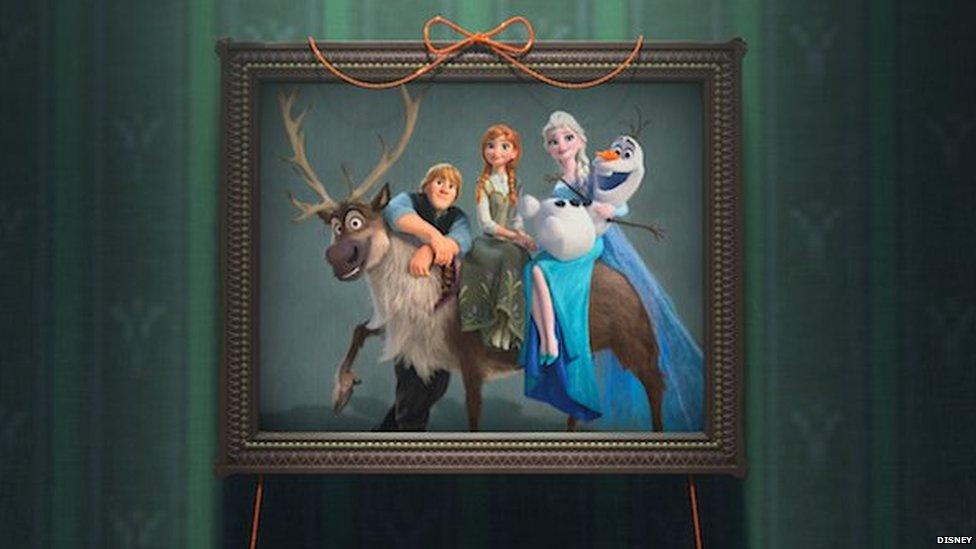 Family portrait of the cast in Frozen