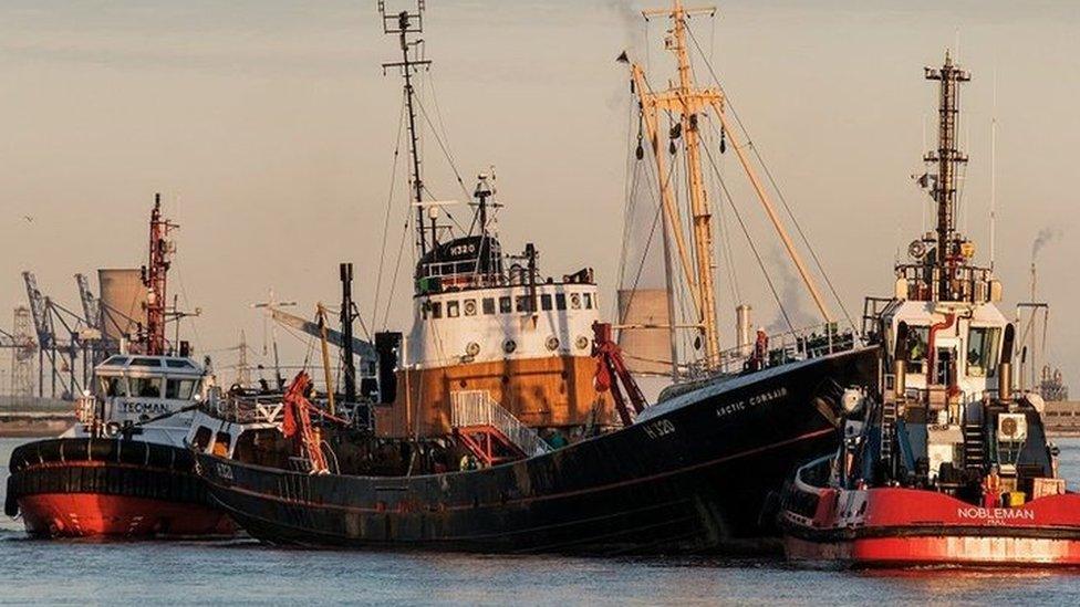 Arctic Corsair being towed