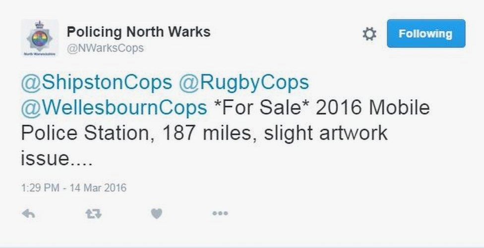 Tweet from Policing North Warwickshire