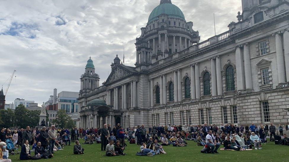 People gathered at Belfast city hall to watch Queen Elizabeth II's funeral