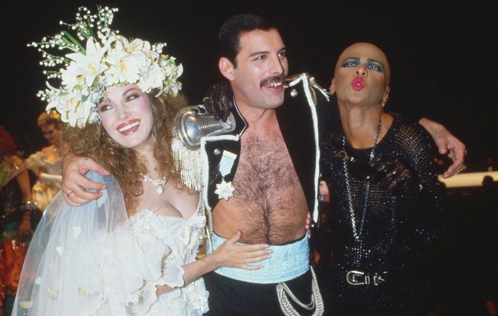 Jane Seymour and Freddie Mercury take part in Fashion Aid concert