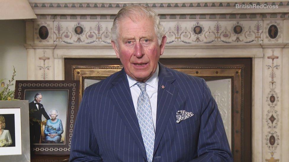 Prince Charles giving a video message to the British Red Cross