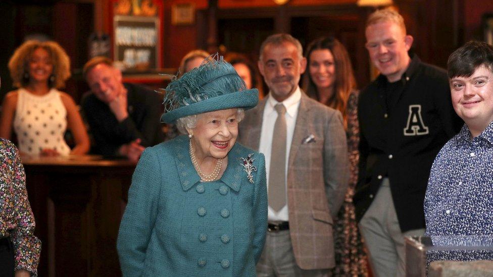 The Queen on the set of Coronation Street