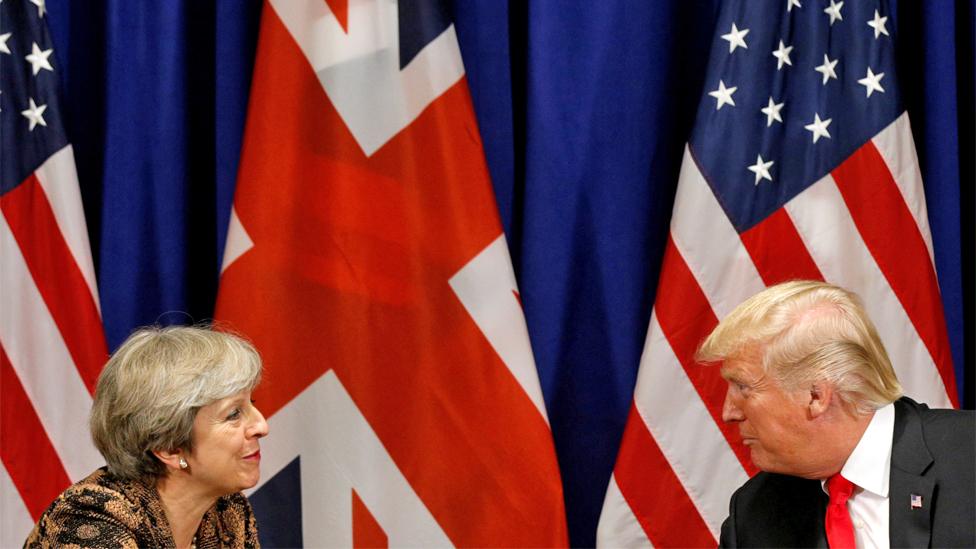 Theresa May meeting Donald Trump in 2017