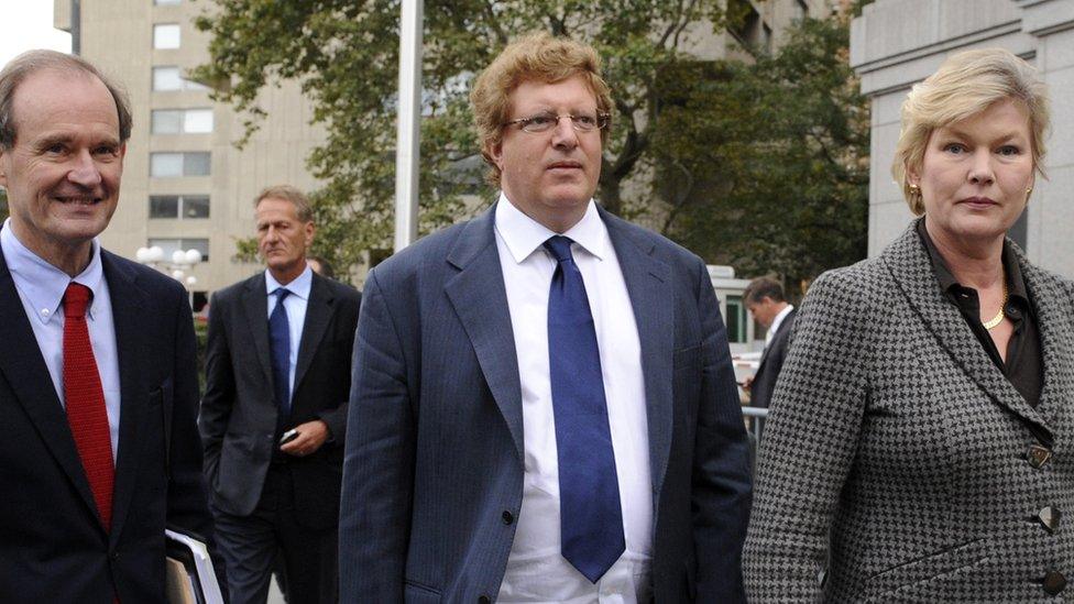 Guy Hands with his wife Julia and lawyer, David Boies (left) in 2010 in Manhattan