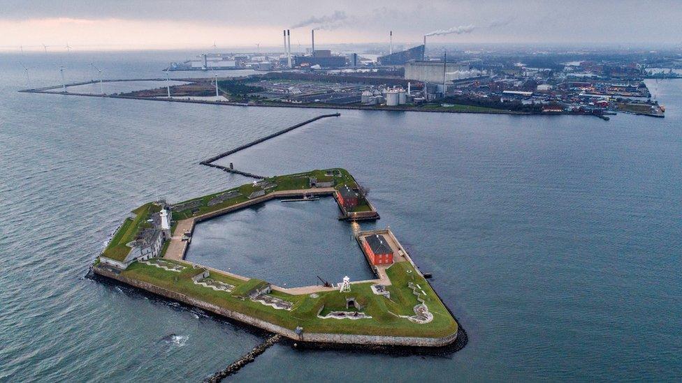 A view of the area in the Port of Copenhagen, where the artificial island Lynetteholm is planned to be built