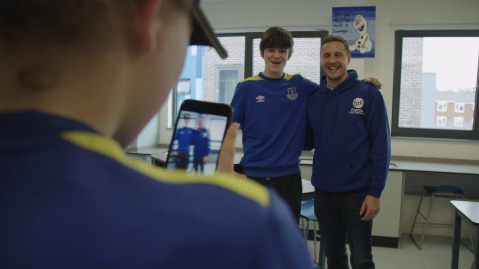 Joe posing for a photograph with Phil Jagielka