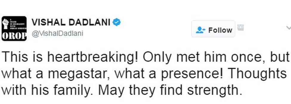 This is heartbreaking! Only met him once, but what a megastar, what a presence! Thoughts with his family. May they find strength.