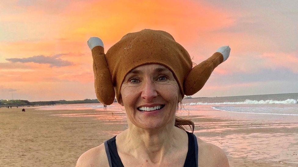 Katherine Davis in a turkey hat