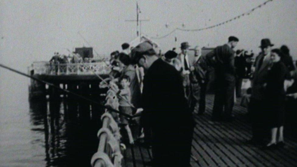 Fishermen on Penarth pier, pictured in 1959