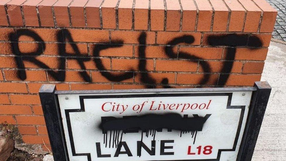 Defaced Penny Lane sign