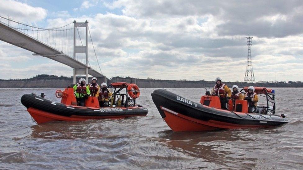 Lifeboats after leaving their base in Beachley