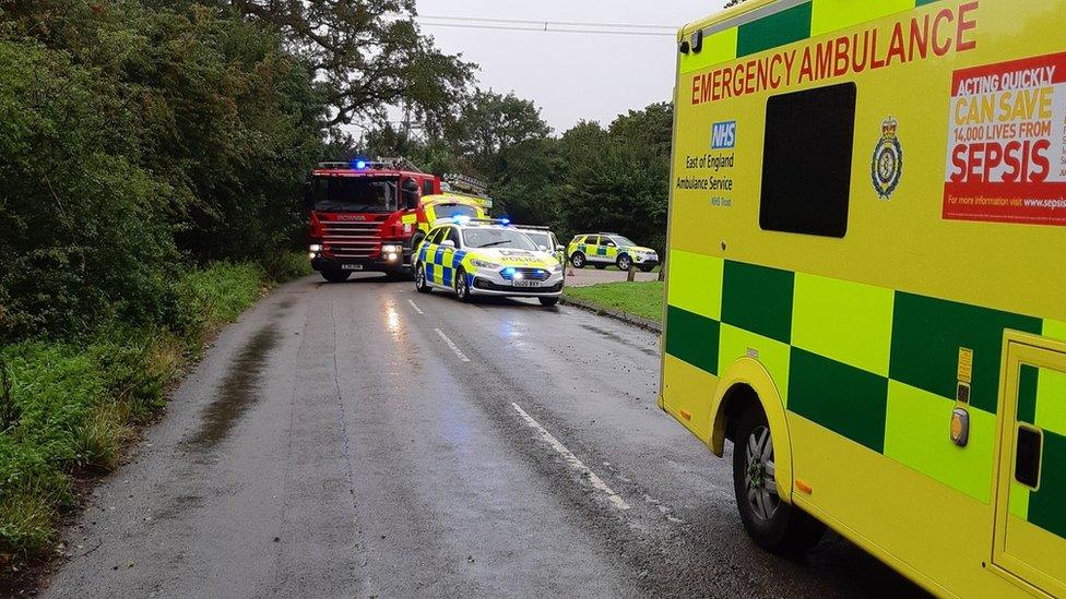 Emergency services at the scene of a crash in Little Wymondley