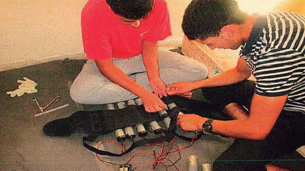 Gang members preparing an explosive belt at a house in Alcanar