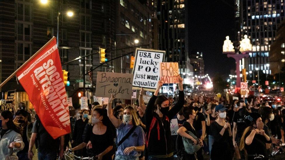 Crowds of protesters marched through Brooklyn chanting Ms Taylor's name