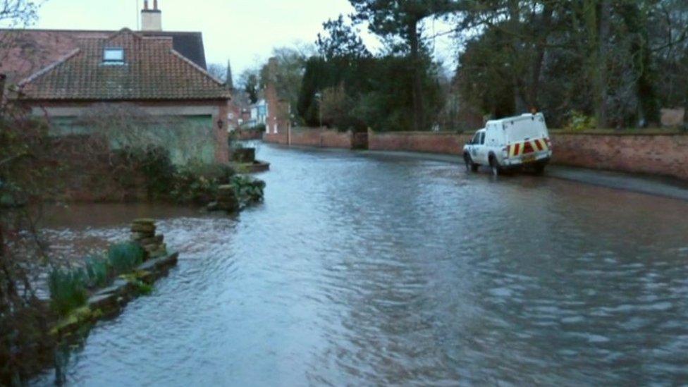 Flooded street in Nottinghamshire