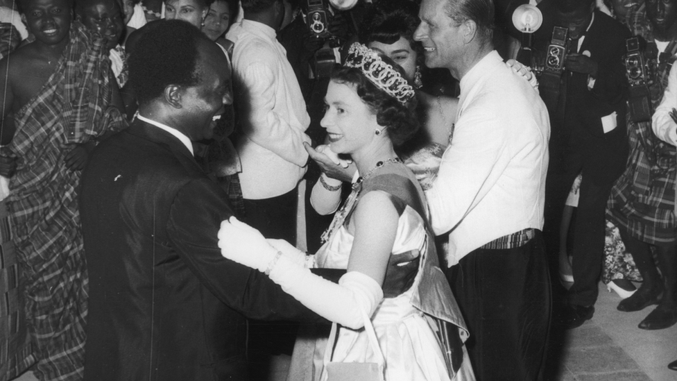 Queen Elizabeth with Ghana's first post-independence president Kwame Nkrumah,