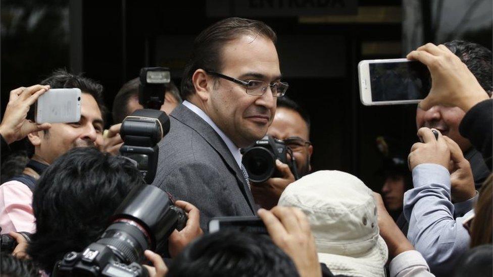 In this Aug. 5, 2016 file photo, outgoing Veracruz Gov. Javier Duarte arrives to the Attorney General"s headquarters in Mexico City.