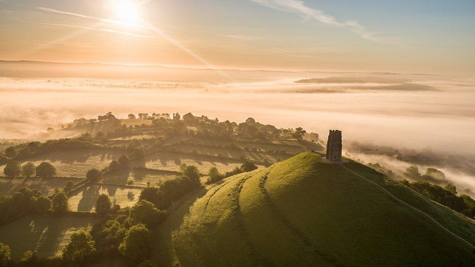 Sunrise over Glastonbury Tor in Somerset